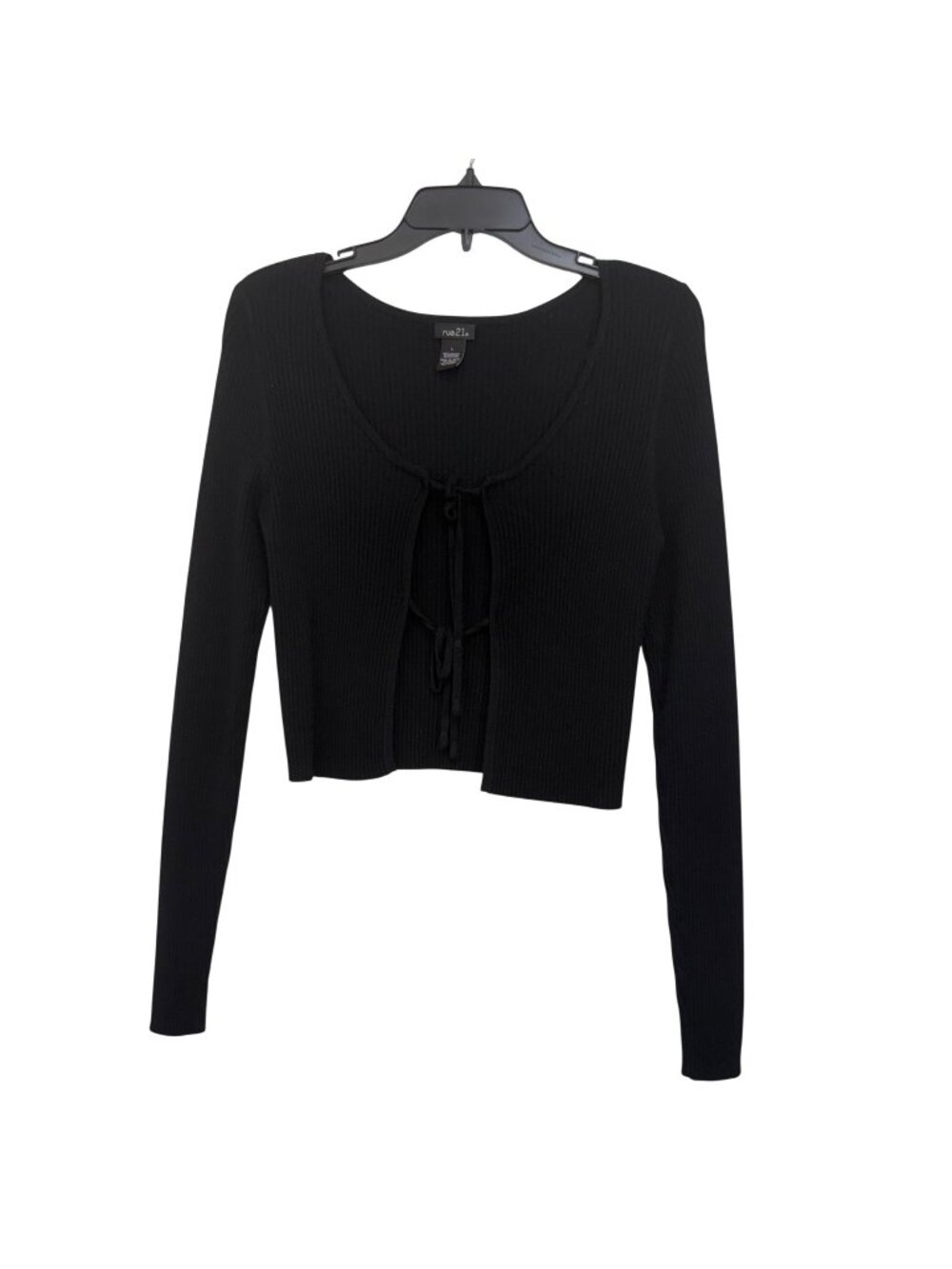 Rue21 Black Ribbed Tie-Front Long Sleeve Cropped Cardigan Sweater Women’s Size L